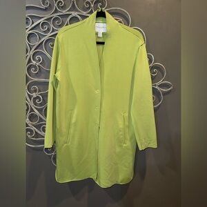 Women’s lime green long snap front jacket top Carolina Belle Montreal Sz S